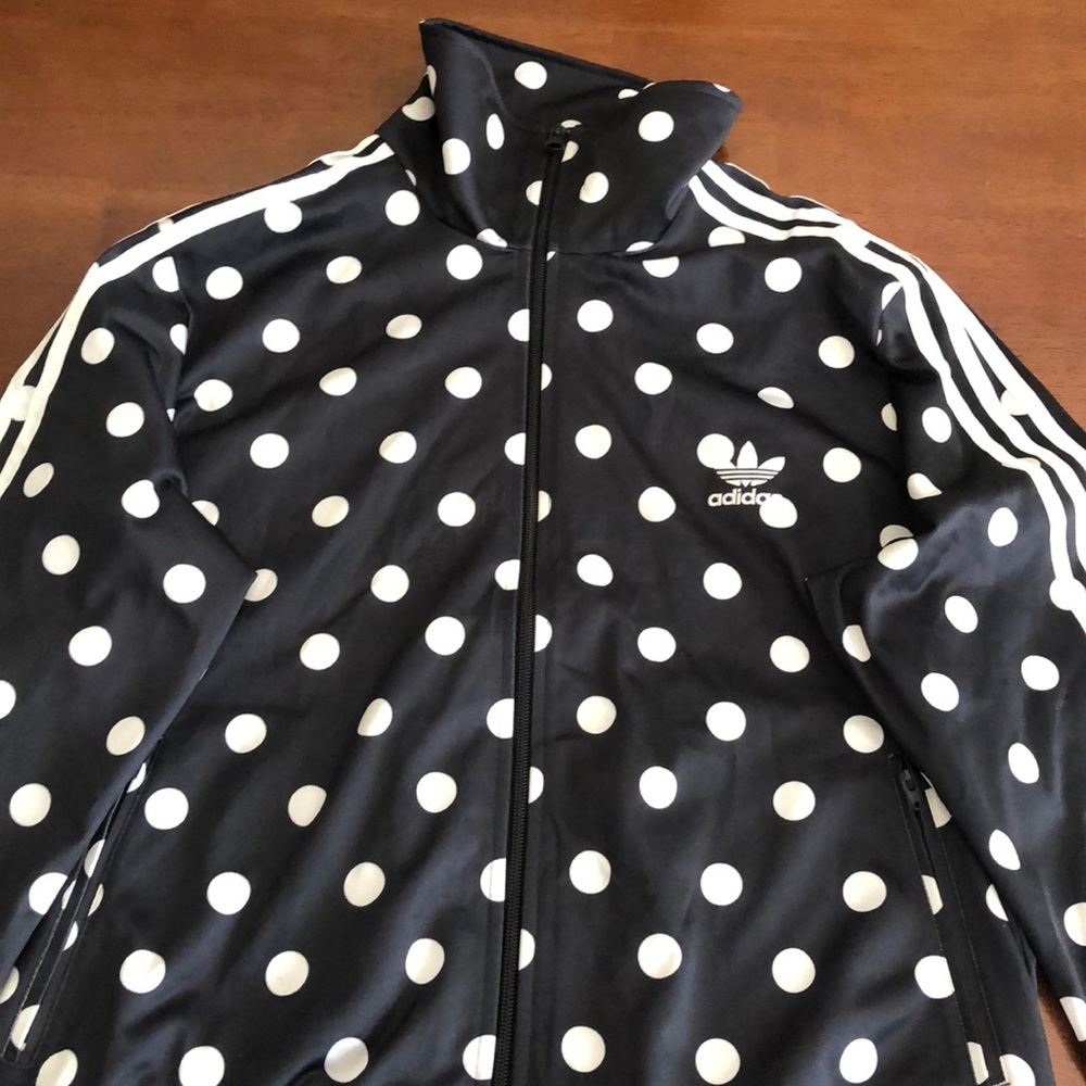 Adidas track jacket, black polka dot